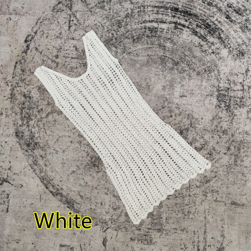 Cobertura para biquíni feminino sexy feito à mão em crochê - roupas boêmias branco bege NoEnName_Null