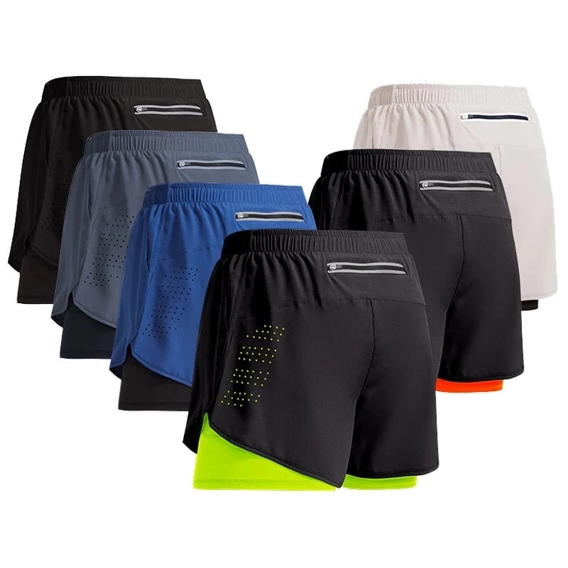 2023 Calções Esportivos Masculinos Roupas Esportivas Calça Curta de Treinamento de Dois Andares Verão 2 em 1 Praia Homme Roupas Jogging Academia Shorts de Corrida ANSDANK