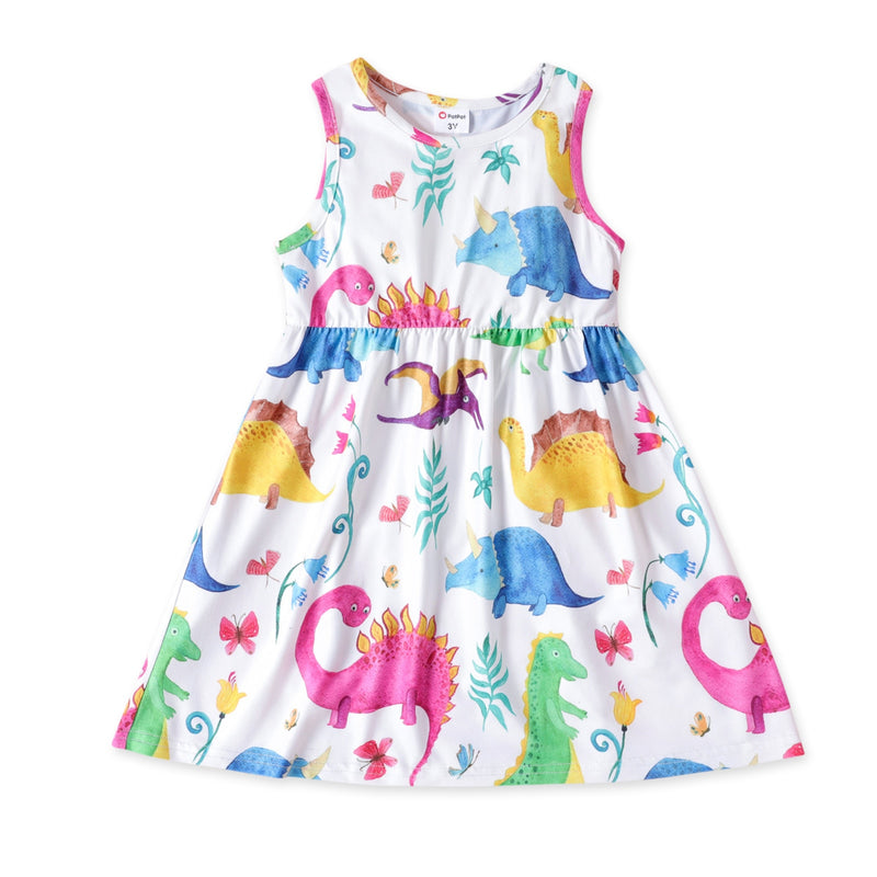 Vestido sem mangas com estampa de animal dinossauro para menina PatPat PATPAT