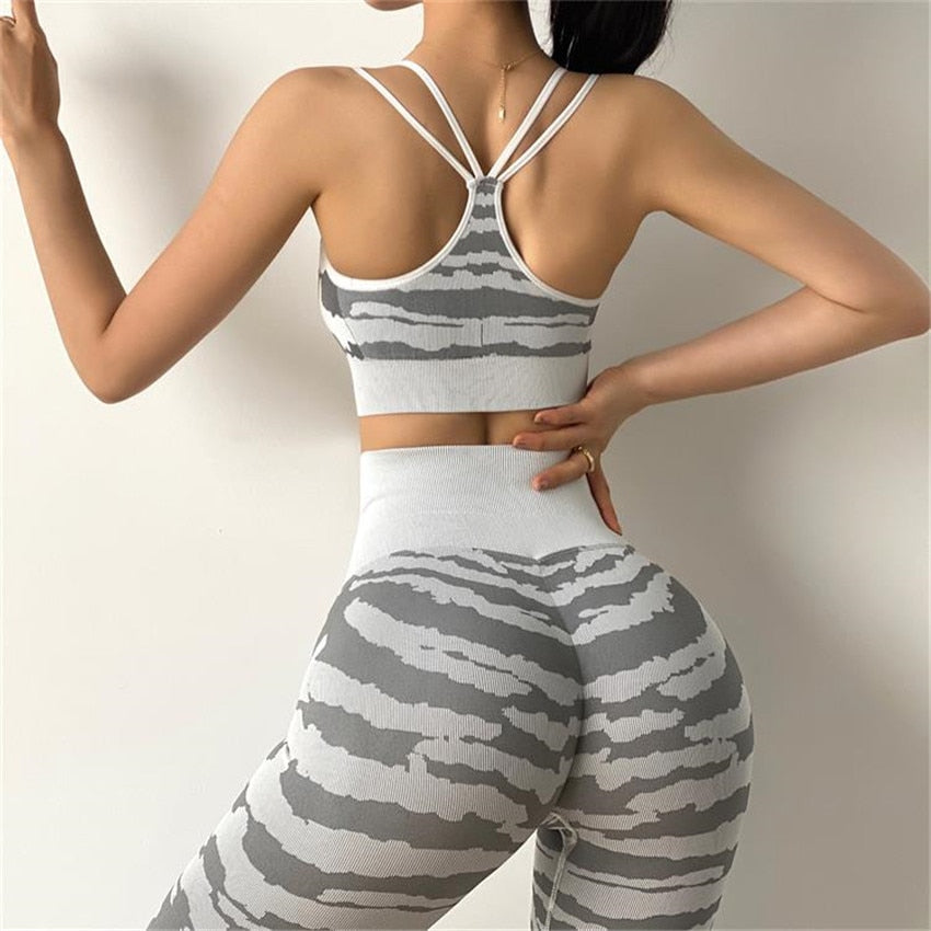 2022 sem costura Tiger Gym Booty conjunto de ioga Scrunch Squat Proof Leggings calças de ioga sutiã esportivo roupas de treino fitness ternos ativos CEODOGG