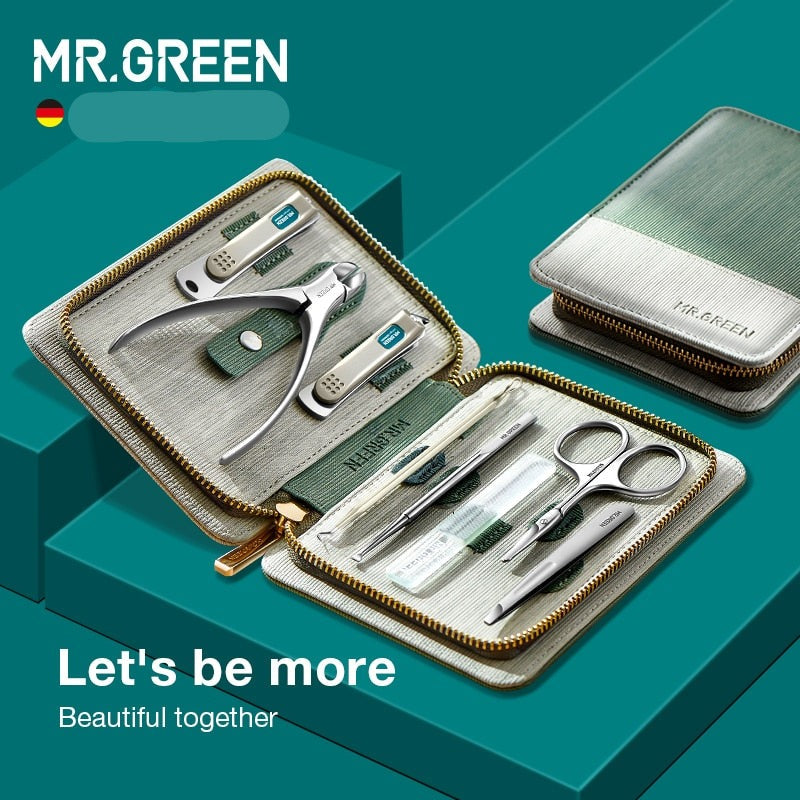 MR.GREEN Conjunto de manicure e pedicure Conjuntos de cortador de unhas em aço inoxidável Ferramentas profissionais para cortar unhas com kit de estojo de viagem MR. GREEN