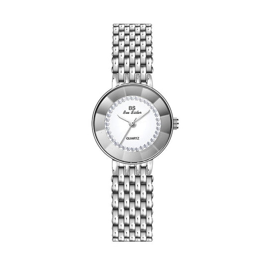 Relógio de pulso feminino 2025 com pulseira prateada e mostrador adornado com cristais