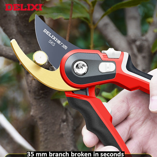 Tesoura de jardinagem profissional DELIXI com lâmina de aço para poda de galhos de até 35 mm