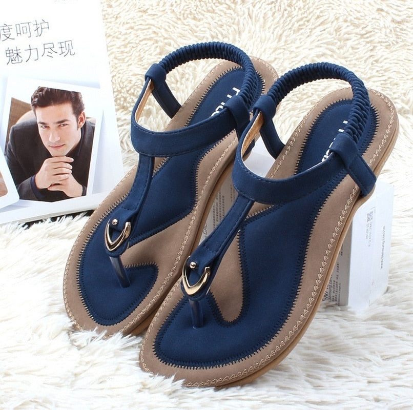Sandálias femininas boêmias HZYMTQ em tom azul com design confortável para uso diário